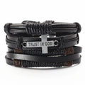 FBA 3-Piece Leather Wood Bead Feather Charm Bracelet | Boho Jewelry