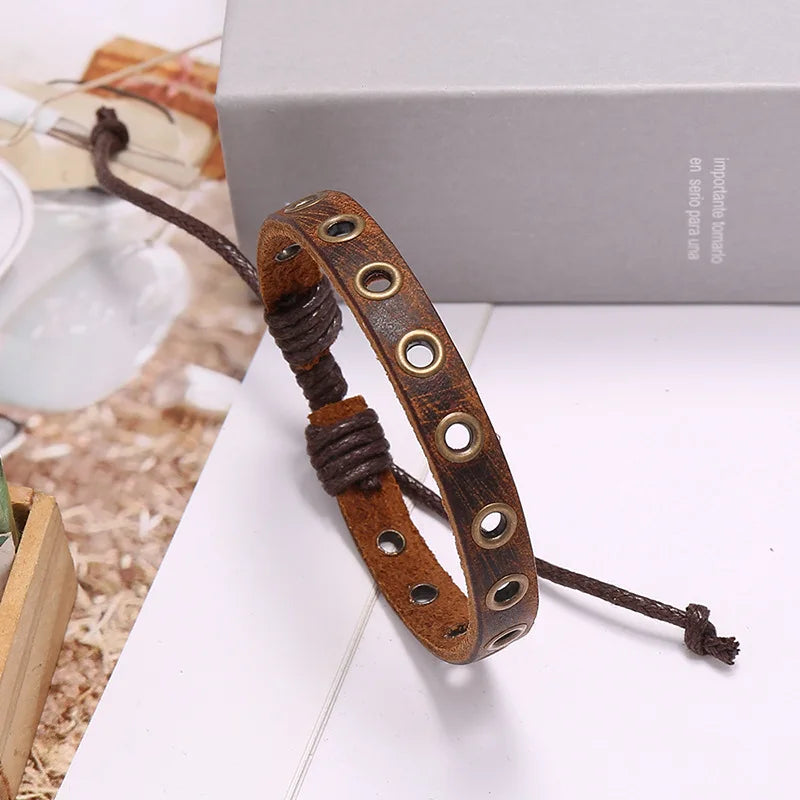 FBA Men's Genuine Leather Adjustable Bangle Bracelet | Vintage Jewelry