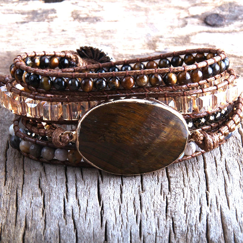 FBA Boho Mixed Natural Stone 5-Strand Wrap Bracelet | Women's Jewelry Gift