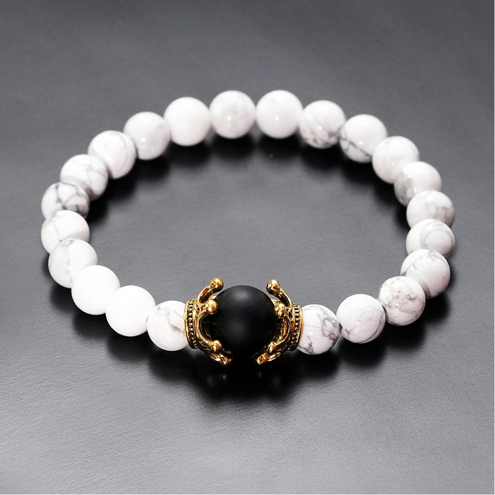 FBA Tiger Eye Stone Crown Charm Bracelet for Men | Luxury Jewelry