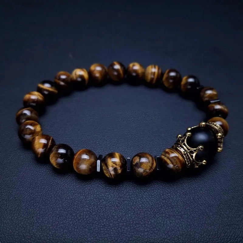 FBA Tiger Eye Stone Crown Charm Bracelet for Men | Luxury Jewelry