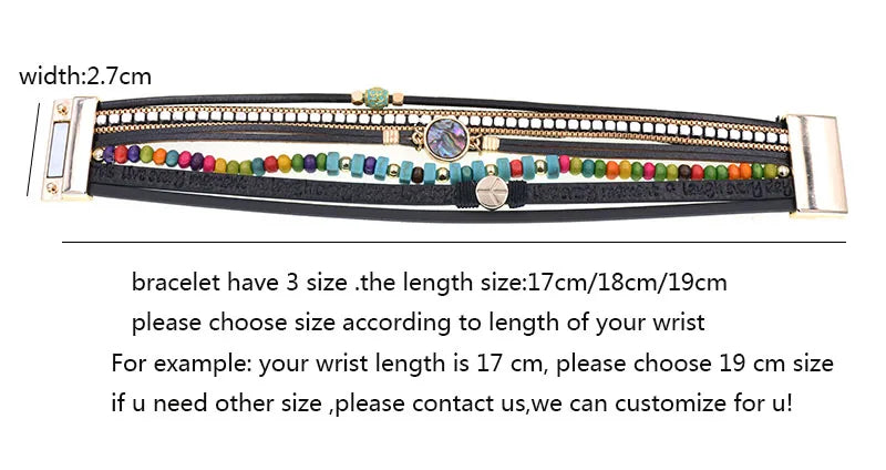 FBA Bohemia Beaded Leather Charm Bracelet for Women | Wide Bangle Jewelry