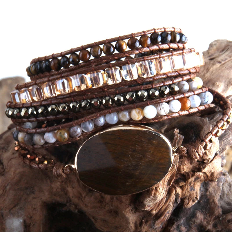 FBA Boho Mixed Natural Stone 5-Strand Wrap Bracelet | Women's Jewelry Gift