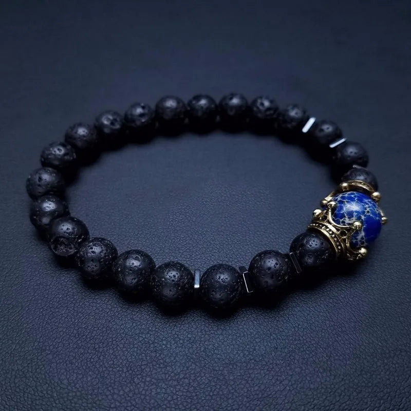 FBA Tiger Eye Stone Crown Charm Bracelet for Men | Luxury Jewelry
