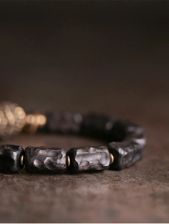 FBA Handcarved Ebony Bead Punk Rock Bracelet | Brass Charm Jewelry