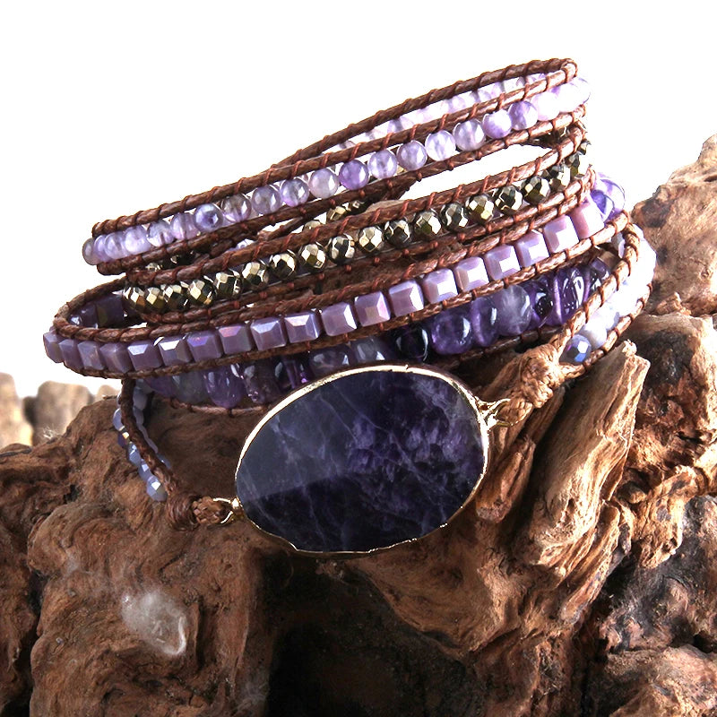FBA Boho Mixed Natural Stone 5-Strand Wrap Bracelet | Women's Jewelry Gift