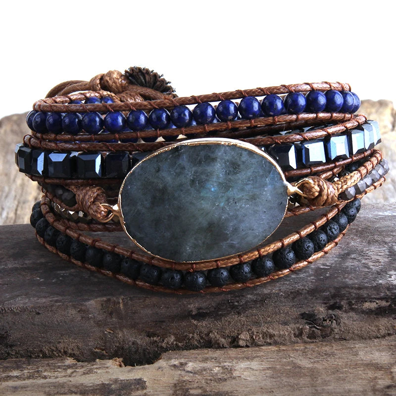 FBA Boho Mixed Natural Stone 5-Strand Wrap Bracelet | Women's Jewelry Gift
