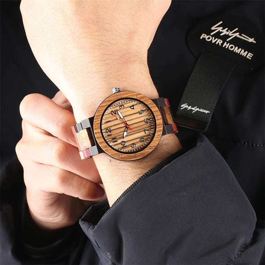 FBA Men's Mixed Color Wooden Watch | Fashion Quartz Wood Wristwatch