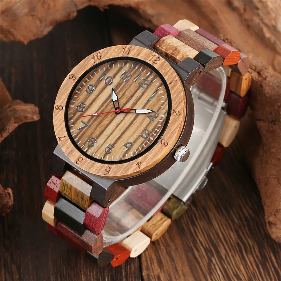 FBA Men's Mixed Color Wooden Watch | Fashion Quartz Wood Wristwatch