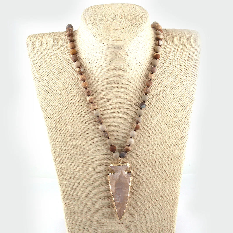 FBA Bohemian Tribal Natural Stone Arrowhead Necklace | Women's Ethnic Jewelry