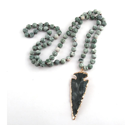 FBA Bohemian Tribal Natural Stone Arrowhead Necklace | Women's Ethnic Jewelry