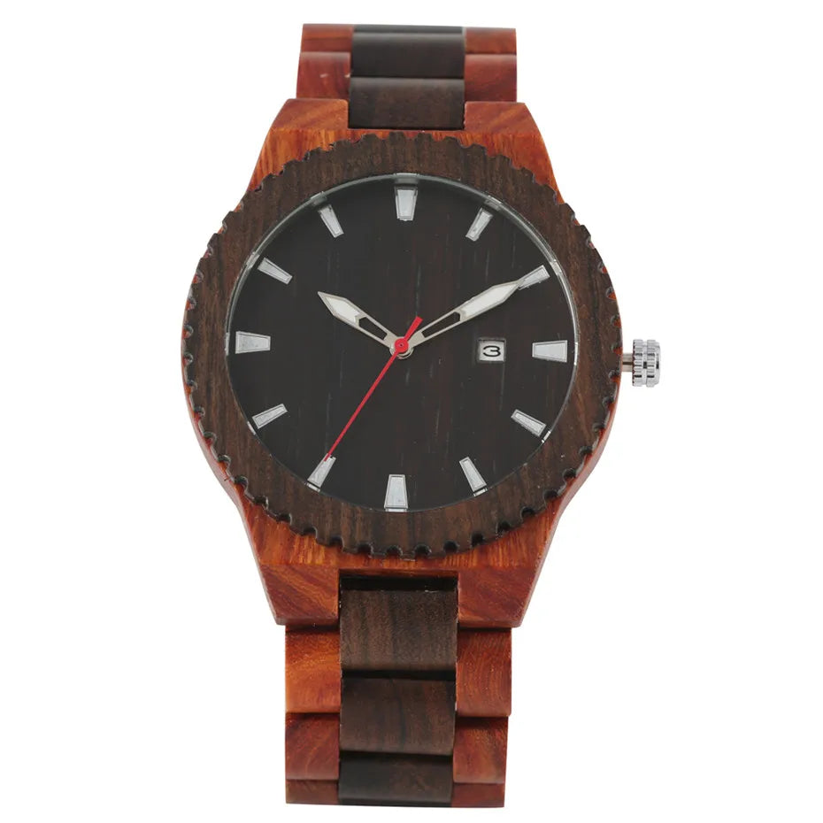 FBA Men's Natural Wood Quartz Watch | Calendar Display Wooden Wristwatch