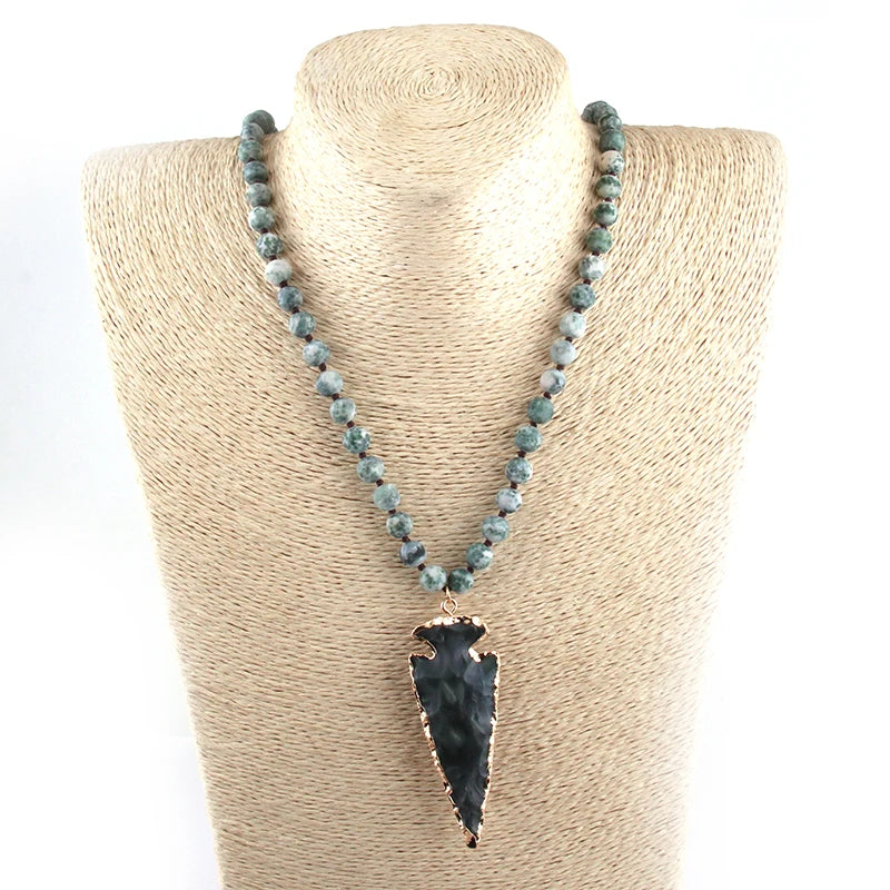 FBA Bohemian Tribal Natural Stone Arrowhead Necklace | Women's Ethnic Jewelry