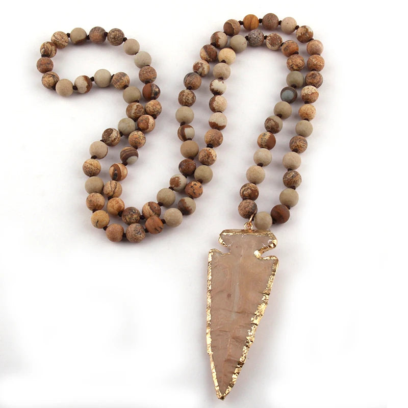 FBA Bohemian Tribal Natural Stone Arrowhead Necklace | Women's Ethnic Jewelry