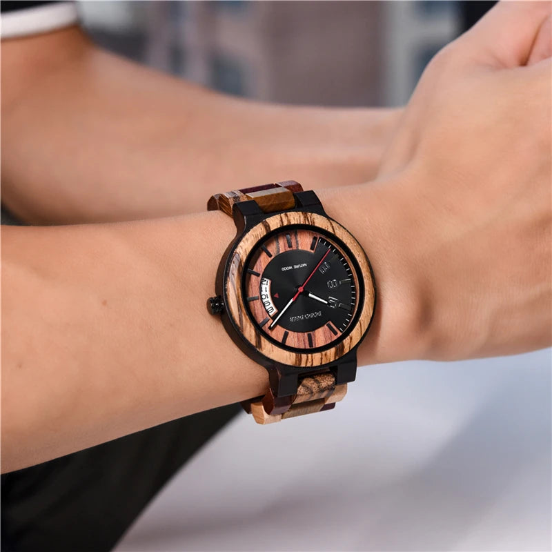 FBA Men's DODO DEER Luxury Wood Watch | Date Display Quartz Wristwatch