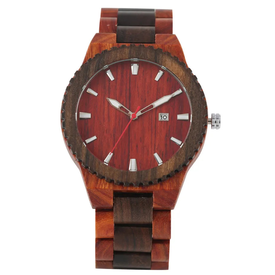 FBA Men's Natural Wood Quartz Watch | Calendar Display Wooden Wristwatch
