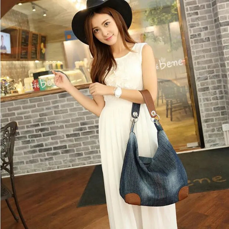 Large Luxury Denim Tote Bag for Women – Jean Crossbody Shoulder Handbag