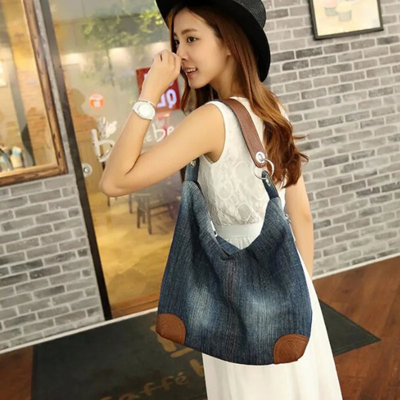 Large Luxury Denim Tote Bag for Women – Jean Crossbody Shoulder Handbag