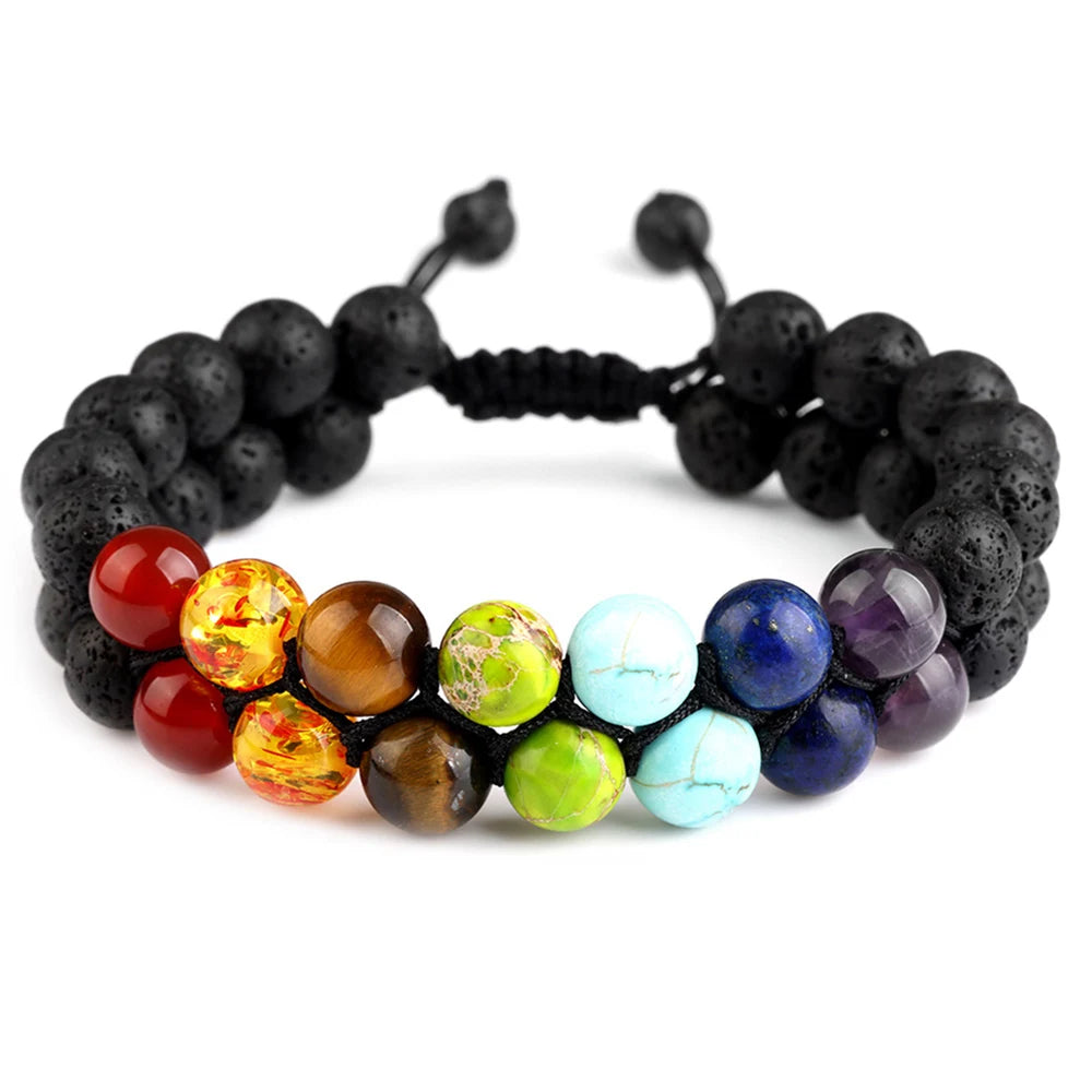 FBA Handmade Double Onyx Lava Beaded Bracelet | 7-Color Energy Jewelry