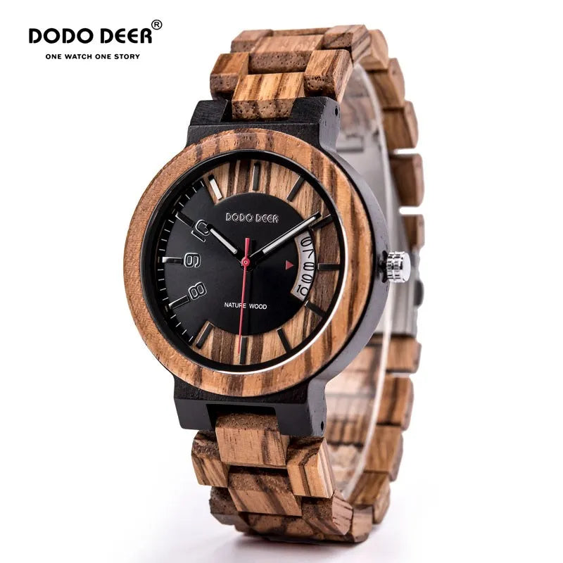 FBA Men's DODO DEER Luxury Wood Watch | Date Display Quartz Wristwatch