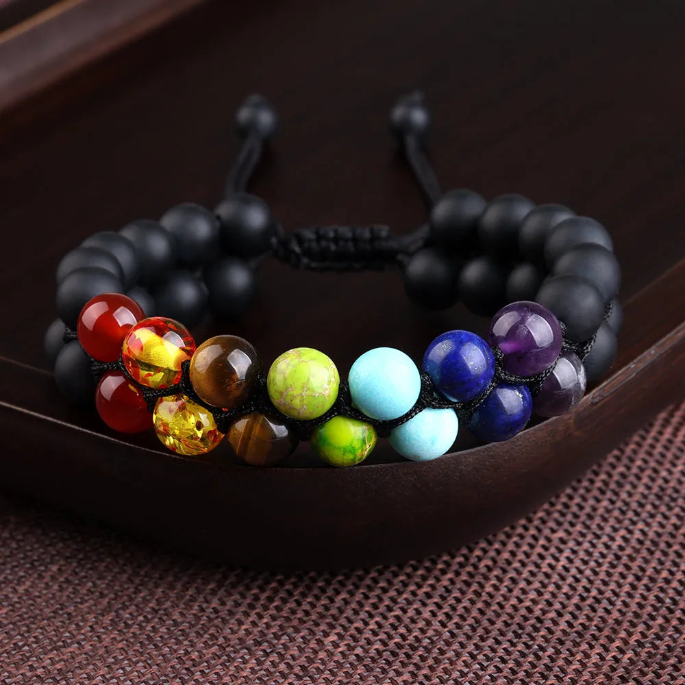 FBA Handmade Double Onyx Lava Beaded Bracelet | 7-Color Energy Jewelry