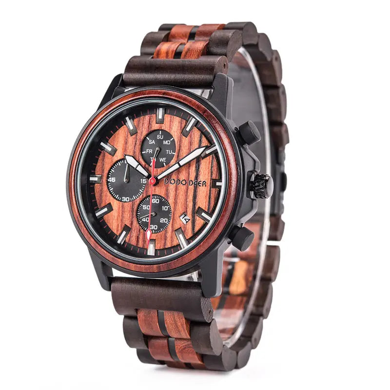 FBA Men's DODO DEER Chronograph Wood Watch | Stopwatch Date Quartz Wristwatch