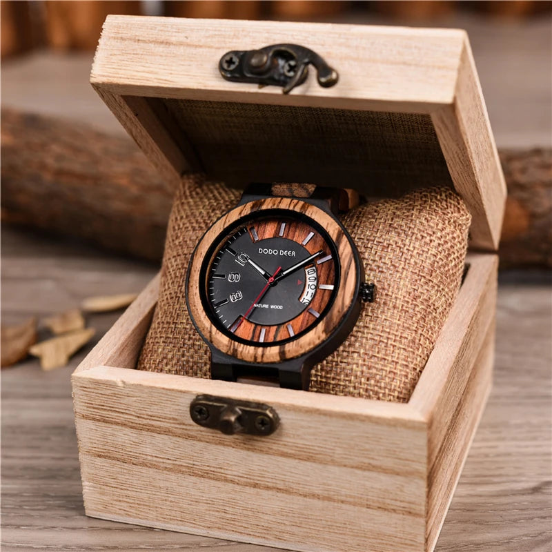 FBA Men's DODO DEER Luxury Wood Watch | Date Display Quartz Wristwatch