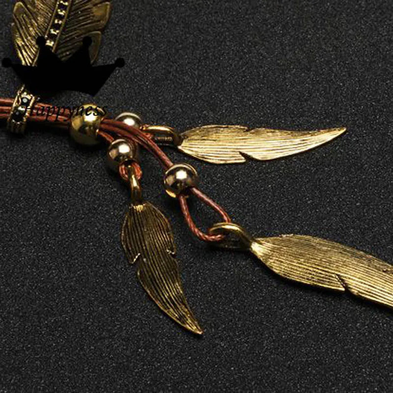 FBA Bohemian Feather Pendant Necklace | Vintage Rope Chain Jewelry