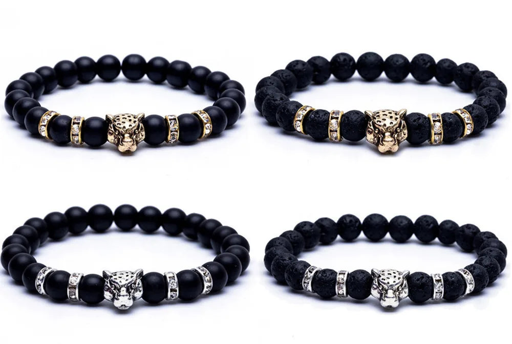 FBA Lava Stone Leopard Panther Charm Bracelet | Men's Jewelry