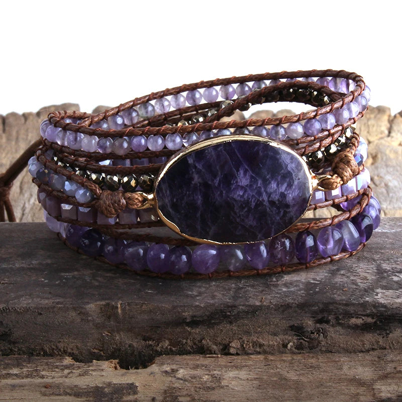 FBA Boho Mixed Natural Stone 5-Strand Wrap Bracelet | Women's Jewelry Gift