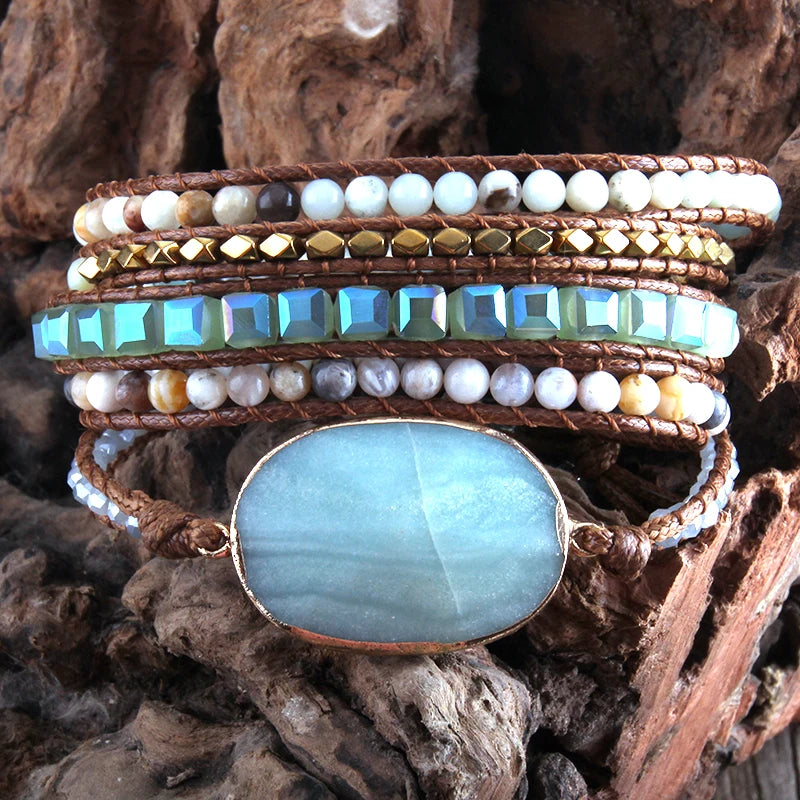 FBA Boho Mixed Natural Stone 5-Strand Wrap Bracelet | Women's Jewelry Gift