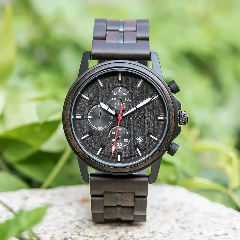 FBA Men's DODO DEER Chronograph Wood Watch | Stopwatch Date Quartz Wristwatch