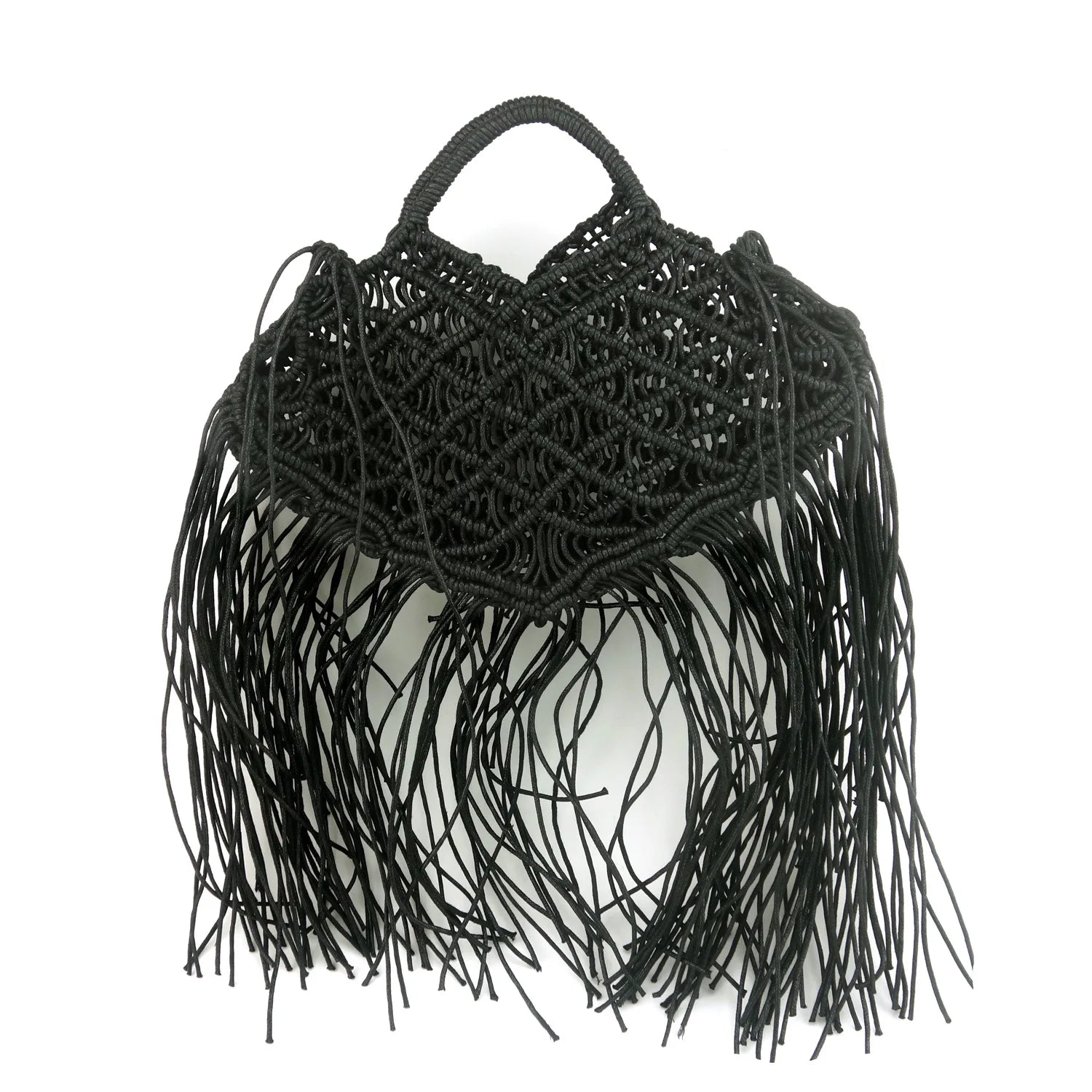 Bohemian Tassel Fishnet Tote Bag – Hollow Rope Woven Beach Handbag for Women
