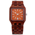 FBA Men's Retro Rectangle Wood Watch | Calendar Date Quartz Wristwatch