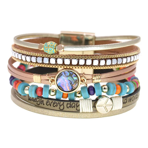 FBA Bohemia Beaded Leather Charm Bracelet for Women | Wide Bangle Jewelry