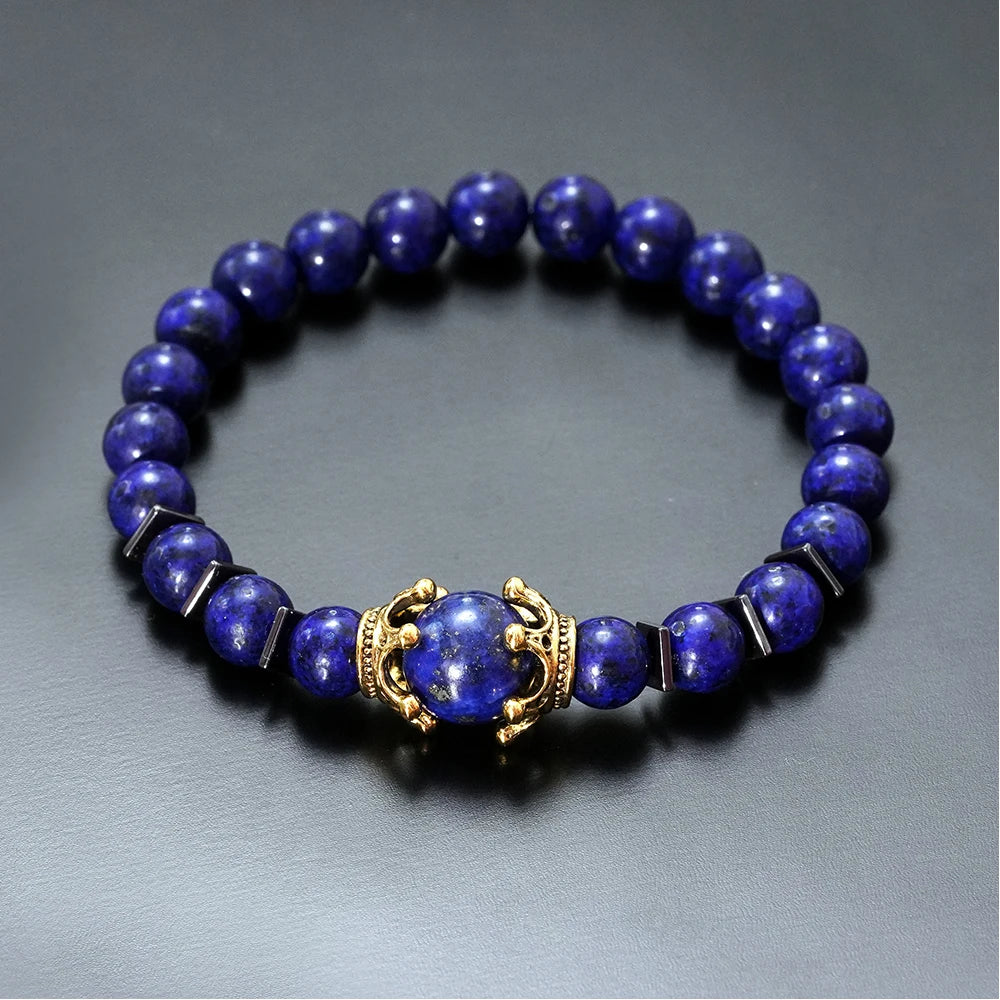FBA Tiger Eye Stone Crown Charm Bracelet for Men | Luxury Jewelry