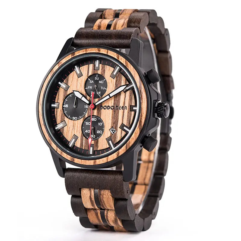 FBA Men's DODO DEER Chronograph Wood Watch | Stopwatch Date Quartz Wristwatch