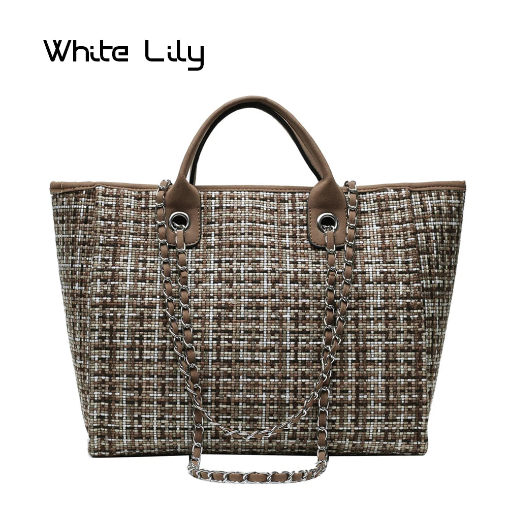 Fashion Nylon Chain Tote Bag for Women – Large Shoulder Handbag & Messenger Shopping Bag
