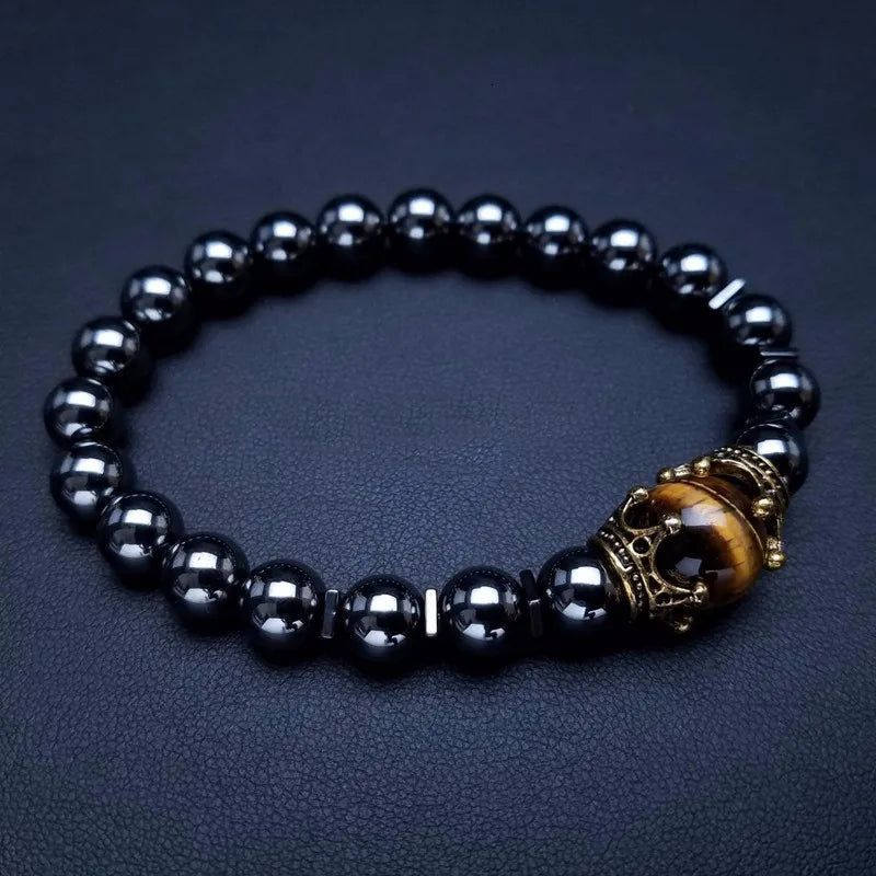FBA Tiger Eye Stone Crown Charm Bracelet for Men | Luxury Jewelry
