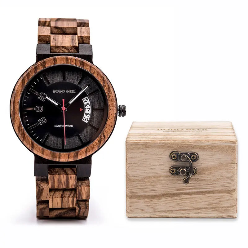 FBA Men's DODO DEER Luxury Wood Watch | Date Display Quartz Wristwatch
