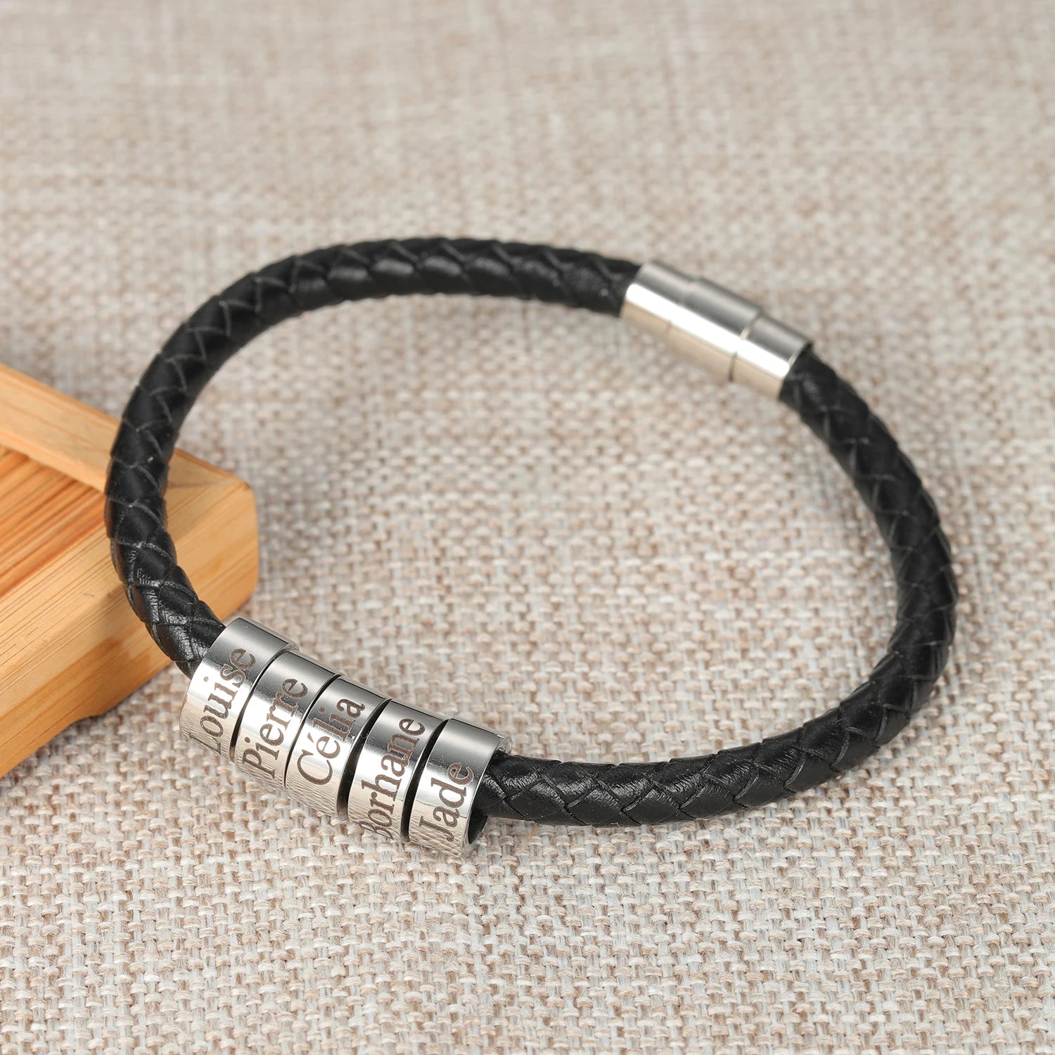 FBA Custom Name Braided Leather Bracelet for Men | Personalized Gift