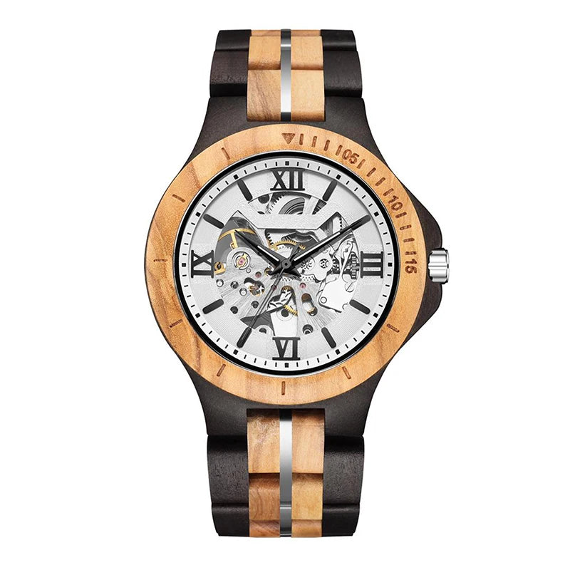 FBA Men's Skeleton Mechanical Wood Watch | Automatic Luxury Wooden Wristwatch