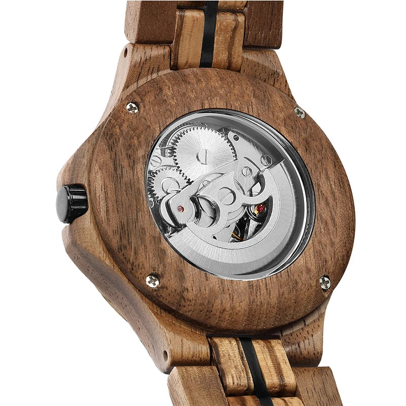 FBA Men's Skeleton Mechanical Wood Watch | Automatic Luxury Wooden Wristwatch