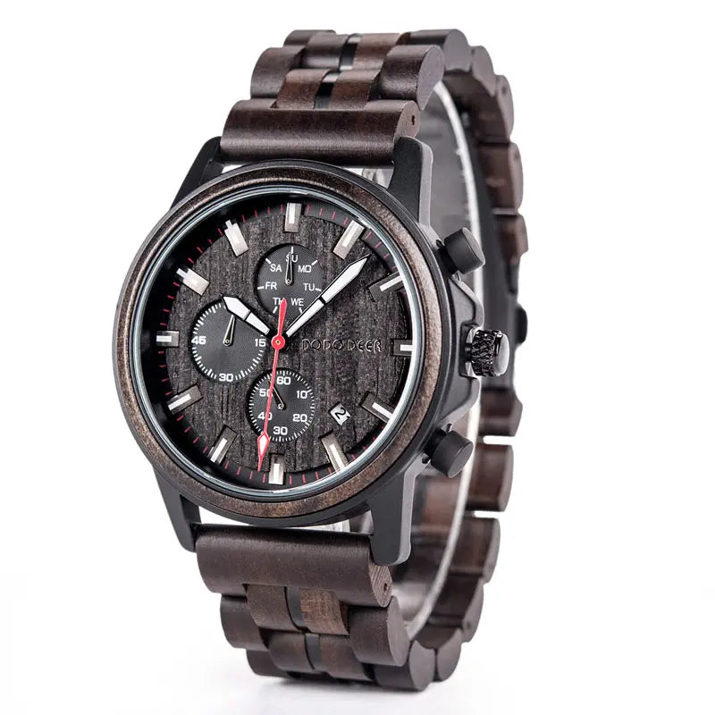 FBA Men's DODO DEER Chronograph Wood Watch | Stopwatch Date Quartz Wristwatch