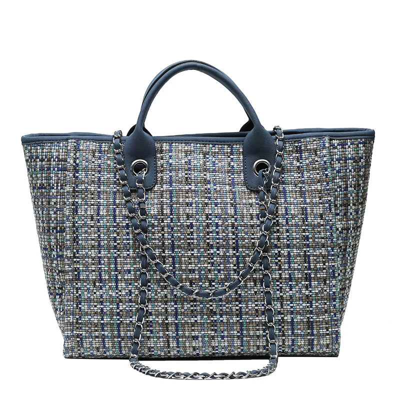 Fashion Nylon Chain Tote Bag for Women – Large Shoulder Handbag & Messenger Shopping Bag