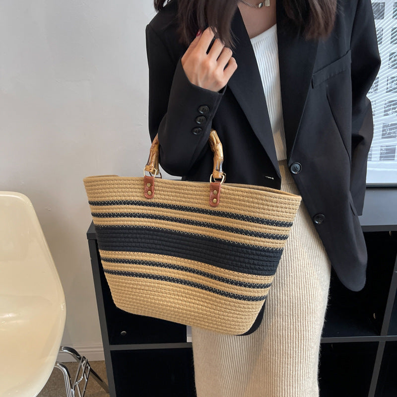 Simple Woven Straw Shoulder Tote Bag for Women – Large Capacity Versatile Underarm Handbag