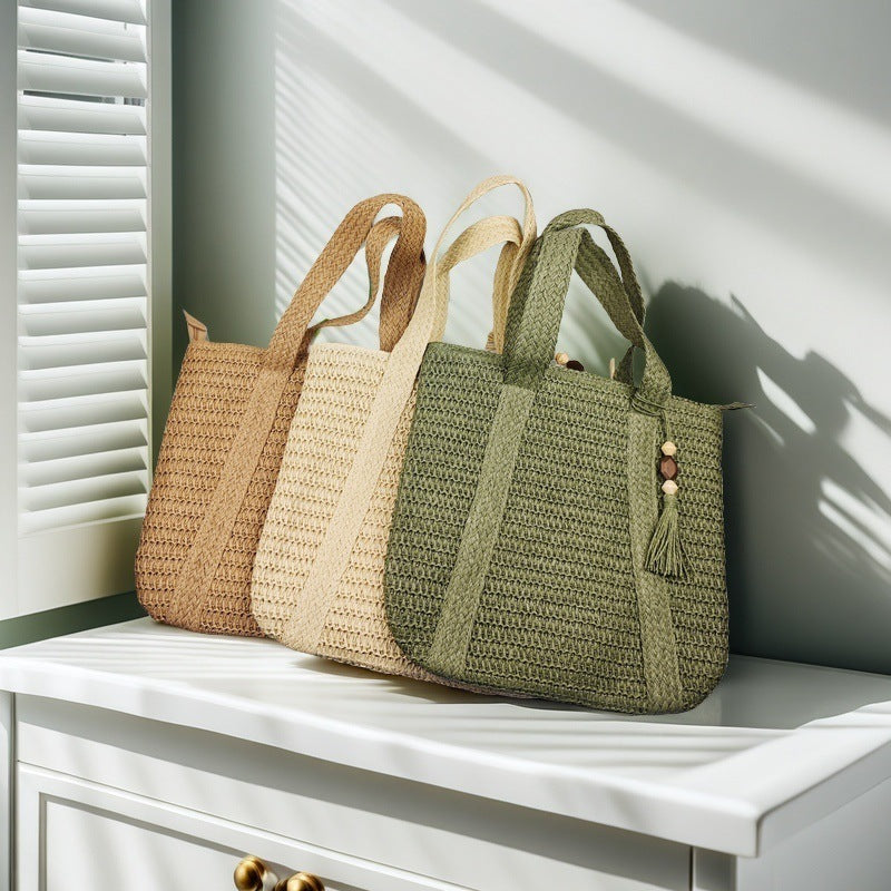 Mori Handmade Straw Woven Tote Bag for Women – Large Capacity Vacation Underarm Bag