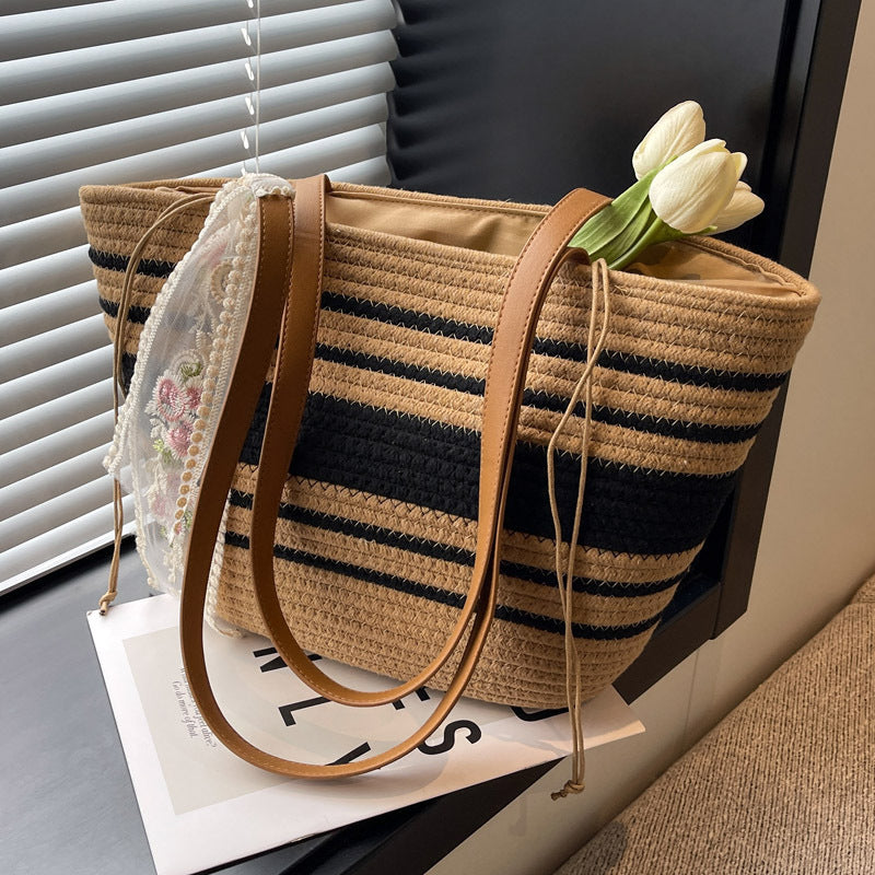 Simple Woven Straw Shoulder Tote Bag for Women – Large Capacity Versatile Underarm Handbag
