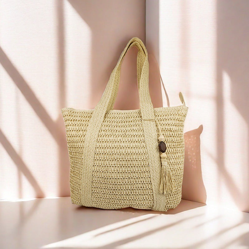 Mori Handmade Straw Woven Tote Bag for Women – Large Capacity Vacation Underarm Bag