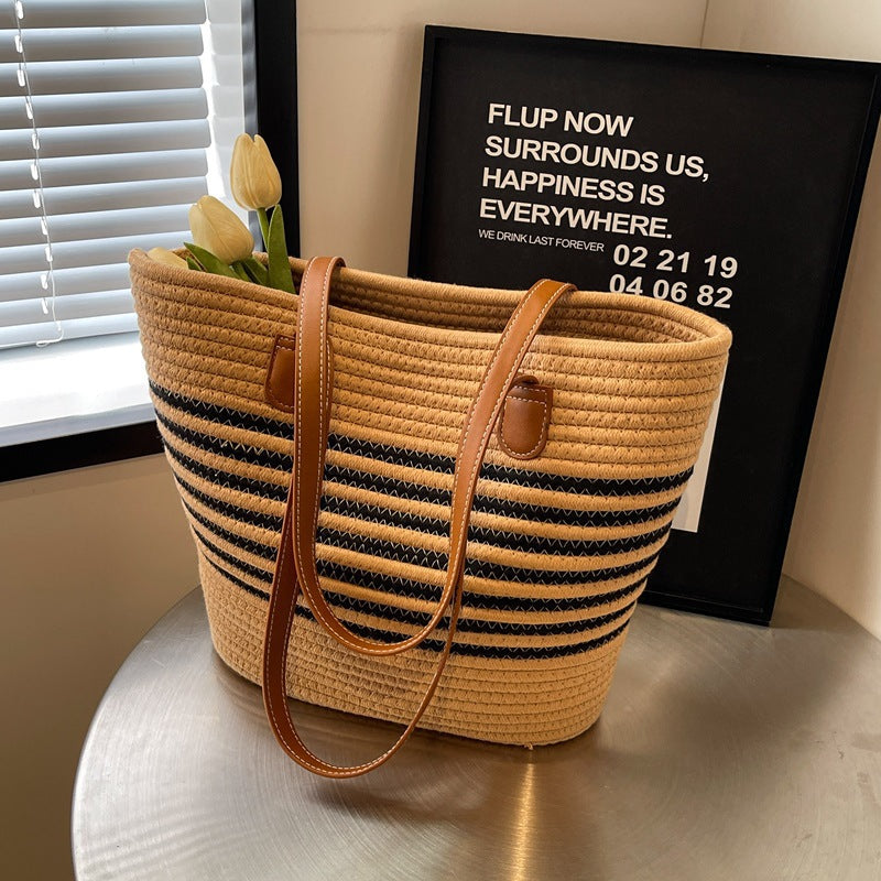 Simple Woven Straw Shoulder Tote Bag for Women – Large Capacity Versatile Underarm Handbag